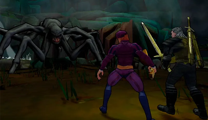Ties of Destiny: two characters face a giant spider
